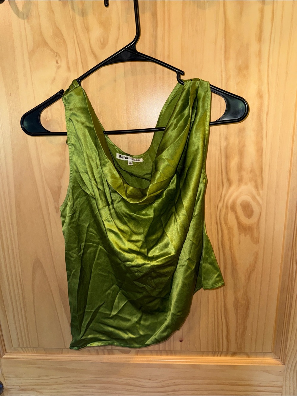 Reformation Green Satin Cowl Neck Camisole